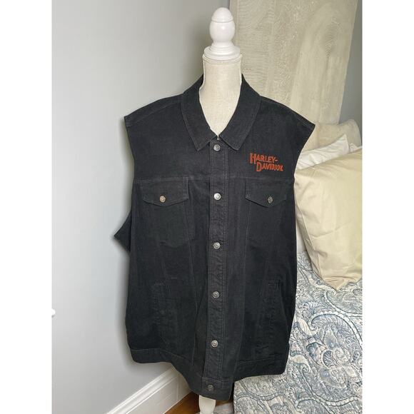 Harley Davidson Black Denim Sleeveless Biker Vest 5X